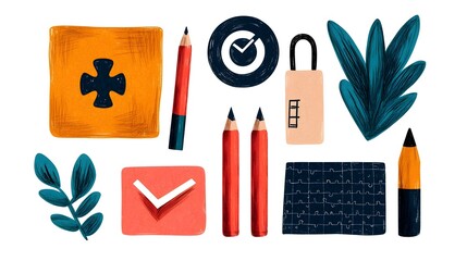 Poster - Hand drawn doodle style icon set depicting business concepts like target puzzle teamwork and finance showcasing career strategy and office work themes