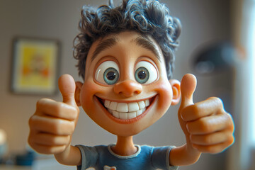 a close up of a cartoon boy giving a thumbs up