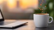 © Lens Legacy - Suspended coffee droplets hover dramatically above a white mug next to a laptop, creating a visual metaphor for anticipation and moments paused in time.