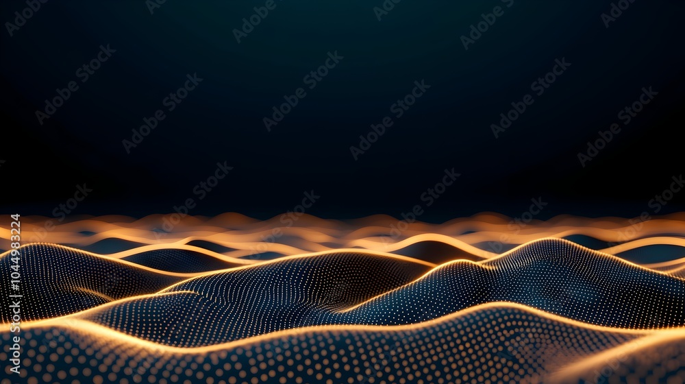 Futuristic digital landscape with a dynamic flow of glowing dots and ...