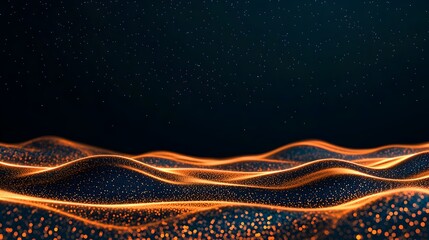 Leinwandbilder - Glowing abstract digital landscape with flowing lines and dots visualizing the seamless movement of data and information on a dark minimalist background  This futuristic