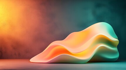 Poster - Mesmerizing 3D Rendered Iridescent Abstract Form Glowing Against a Textured Dark Background with Subtle Light Reflections and Fluid Geometric Shapes