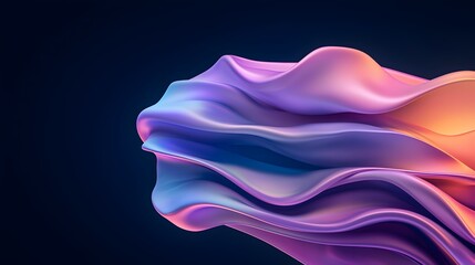 Poster - Mesmerizing 3D abstract shape with an iridescent surface set against a dark background radiating vibrant hues and a soft captivating glow  This digital artwork showcases a dynamic