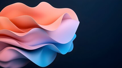 Fototapete - Mesmerizing abstract iridescent shape floating effortlessly against a dark background showcasing smooth 3D rendering deep contrast between colors and shadows