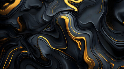 Wall Mural - Abstract Background - Black and Gold Swirls