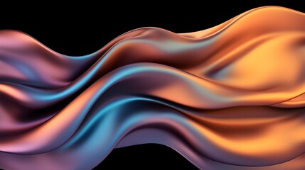 Fototapete - Captivating Iridescent Abstract 3D Design with Shimmering Curves on Dramatic Dark Background  Mesmerizing digital art visualization with vibrant colors smooth surfaces and futuristic modern aesthetic