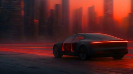 Leinwandbilder - Cutting edge electric vehicle with transparent doors illuminated accents and a streamlined body