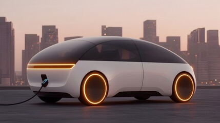 Leinwandbilder - Sleek and advanced electric car with innovative hubless wheel design glowing lines and a smart charging system