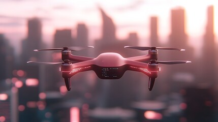 Leinwandbilder - Futuristic drone designed for efficient and sustainable cargo transport featuring a lightweight frame advanced systems and eco friendly energy solutions navigating a neon illuminated cityscape