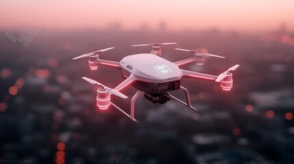 Leinwandbilder - Futuristic drone designed for cargo transport featuring a lightweight frame advanced AI and eco friendly energy systems navigating a neon lit city skyline