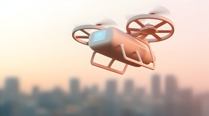 Leinwandbilder - Futuristic AI powered drone carrying large cargo soaring through a high speed urban air corridor with clean energy propulsion and advanced automation technology
