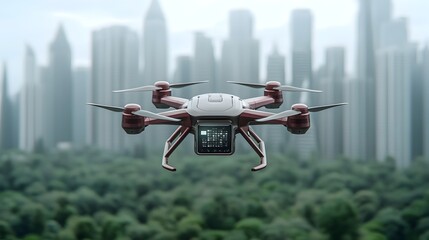 Leinwandbilder - Advanced cargo drone with multiple propellers and smart package delivery system gliding through a high tech cityscape of the future showcasing innovative urban transportation and logistics solutions