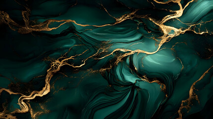 Wall Mural - Abstract Green and Gold Marble Background