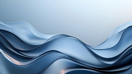 Poster - Mesmerizing Wavy Glass Surfaces with Flowing Forms and Glowing Accents in a Futuristic Background  Smooth transitions and soft reflections create a mesmerizing