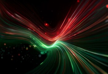 Wall Mural - Abstract background with glowing green and red lines forming a wave in the center.