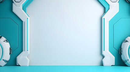 Fototapete - Minimalistic white and blue futuristic backdrop with soft blue lighting sleek metallic textures and geometric patterns for a modern clean and elegant look