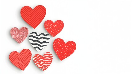 Leinwandbilder - Beautifully crafted set of red heart stickers with unique designs and textured patterns isolated on a clean white background with soft shadows for a elegant and contemporary look