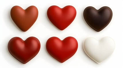 Poster - Assorted red heart sticker designs in various shapes textures and finishes including glossy matte and metallic styles on an isolated white background