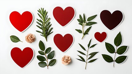 Poster - Assorted collection of vibrant red heart stickers showcasing a variety of glossy and matte textures arranged on a clean white background