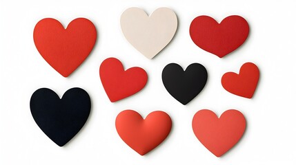 Poster - Vibrant Red Heart Sticker Collection Featuring a Variety of Shapes and Finishes Isolated on a Bright White Background for a Minimalistic Display