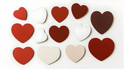 Aufkleber - Assorted Red Heart Sticker Collection Featuring a Variety of Stylized Shapes and Finishes Isolated on a Bright White Background for a Minimalist and Elegant Display