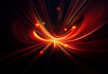 Wall Mural - Abstract red and orange glowing lines converge in the center with scattered orange spheres