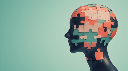 Poster - Puzzle Piece Human Head Representing the Complexity and Importance of Mental Health Crafted with Advanced Technology for World Mental Health Day Awareness