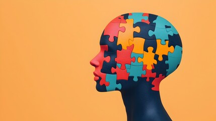 Aufkleber - Visually striking of a puzzle piece in the shape of a human head symbolizing the complex and multifaceted nature of mental health challenges