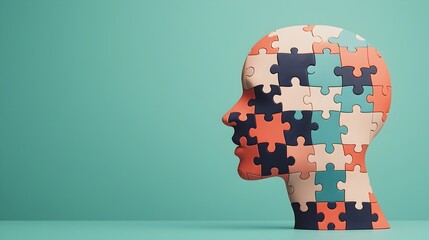 Poster - Human Head Constructed from Complex Puzzle Pieces Symbolizing Mental Health Awareness and the Importance of Addressing Cognitive and Emotional Wellbeing on World Mental Health Day