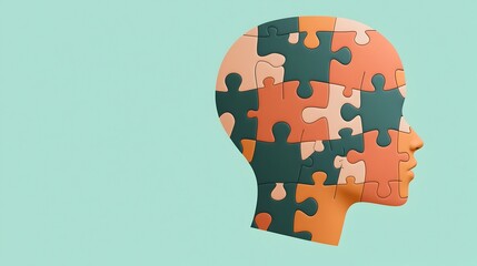 Poster - Digital of a Human Head Constructed from Fragmented Puzzle Pieces Highlighting Mental Health Themes and the Importance of Wellness Designed by Generative AI