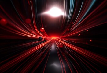 Wall Mural - Abstract, dark background with red streaks of light and orbs.