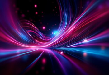 Canvas Print - Abstract background featuring a wave of pink and blue glowing lines on a dark background.