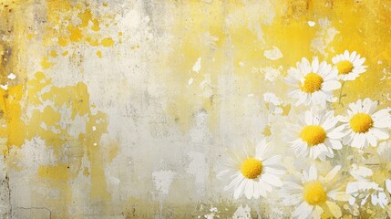 Poster - Daisies scattered over a textured cracked grunge background creating lively wallpaper