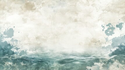 Wall Mural - Soft watercolor waves in blue and green lapping against a grunge backdrop for calm wallpaper