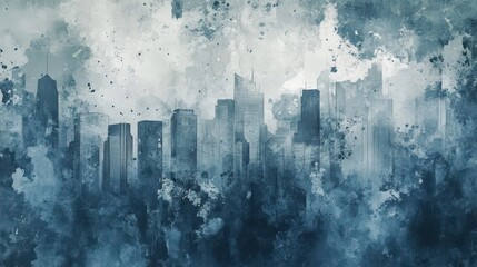 Poster - Abstract cityscape in muted tones blending into a textured grunge backdrop for urban wallpaper