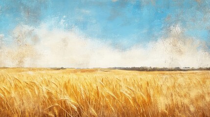 Sticker - Wheat fields under a blue sky blending into a rustic background for wallpaper