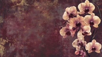 Sticker - Lavender orchids blending into a maroon background with distressed textures for wallpaper