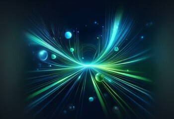 Sticker - Vivid blue and green streaks of light, accented with spheres, burst forth from a central point.