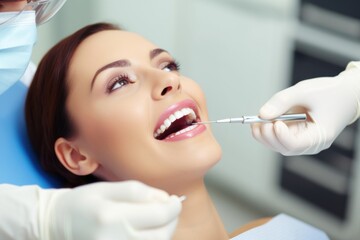 Sticker - Dental treatment patient adult woman.