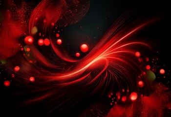 Canvas Print - Abstract red lines and lights swirl and curve across a dark background.