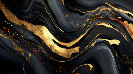 Sticker - Abstract Black and Gold Swirls Illustration