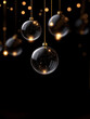 © sunfe - Black Christmas background with hanging transparent baubles. Space for text.