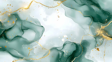 Wall Mural - Abstract Green and Gold Ink Swirl Background