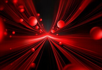 Wall Mural - Red spheres appear in motion, creating a sense of speed as they streak down a dark tunnel.