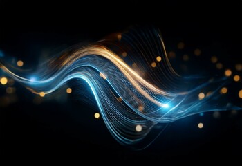 Poster - A glowing blue and gold wave of light energy flows through a dark space with sparkling particles.