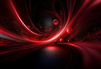 Sticker - Abstract swirling red lines and glowing orbs against a dark background.