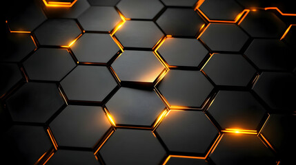 Sticker - Abstract 3D Black Hexagon Pattern with Glowing Edges