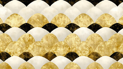 Sticker - Gold and Black Geometric Scale Pattern Abstract Background