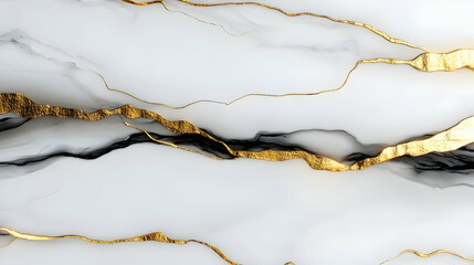 Wall Mural - Abstract White and Black Background with Gold Veins - Illustration