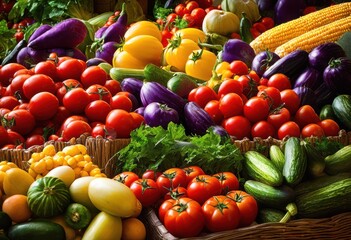 Canvas Print - vibrant close colorful fresh produce neatly showcasing palette fruits vegetables inviting display, arrangement, colors, healthy, natural, organic